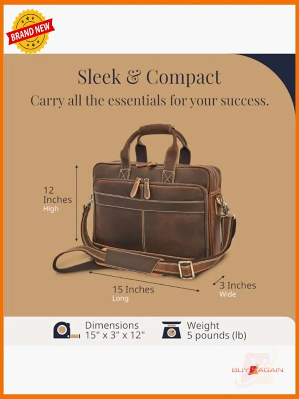 Full-Grain Leather Briefcase Laptop Bag Messenger Work